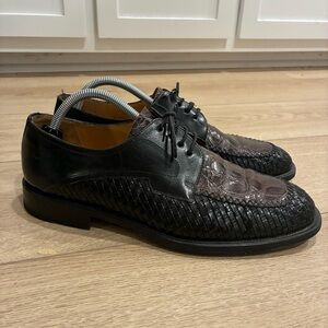 Mezlan Men’s Crocodile Leather Brown Black Oxford Shoes Size 10